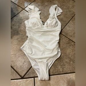 Cupshe White One Piece Swimsuit with Plunging V-Neckline